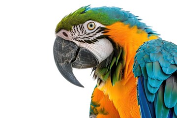 Fototapeta premium Graceful pose of Blue and Gold Macaw on white background AI Generative