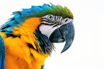  Portrait Side view of Blue and Gold Macaw isolated on white AI Generative
