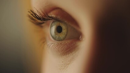 Extreme close-up view of opening and closing brown eyes of a beautiful girl - Powered by Adobe