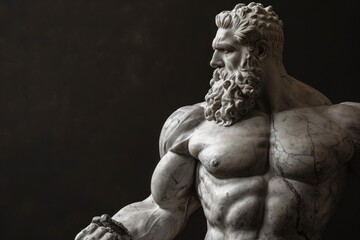 Antique  musculine statue of a brutal man with a beard and big muscles