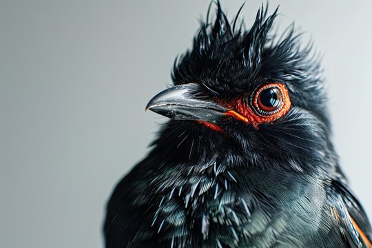 Mystic portrait of Crested Myna on the grey background AI Generative
