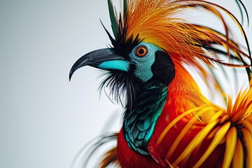 Beautiful of Emperor bird of paradise  with colored feather AI Generative