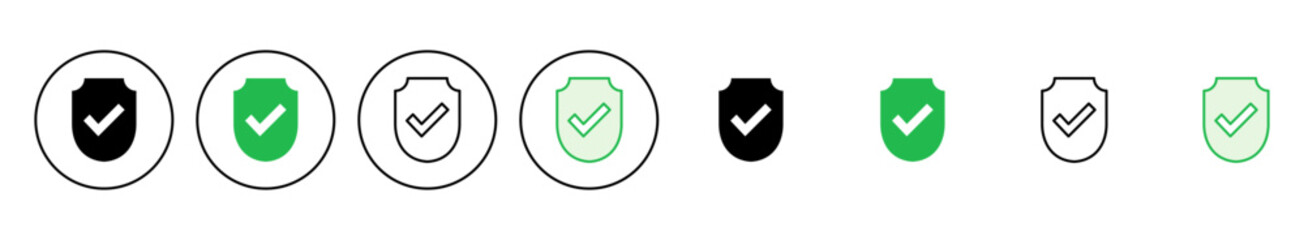 Shield check mark  icon set. Protection approve sign. Safe icon vector