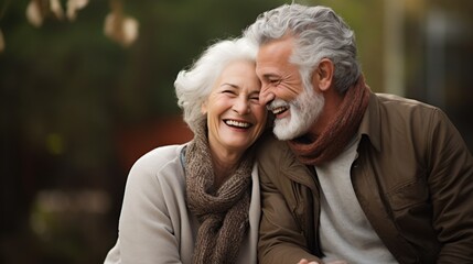  a close up of a person hugging a person with a smile on their face and a tree in the background.