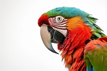 Obraz premium Beautiful right side view of Illiger's Macaw standing isolated on white AI Generative