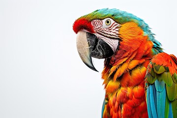  Beautiful right side view of Illiger's Macaw standing isolated on white AI Generative