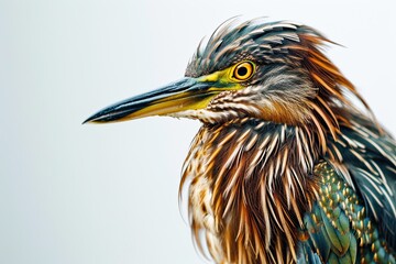 Portrait of Indian Pond Heron standing on white background AI Generative