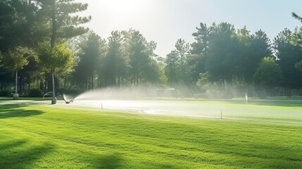 Garden irrigation system. a sprinkler that waters the garden in summer. summer.