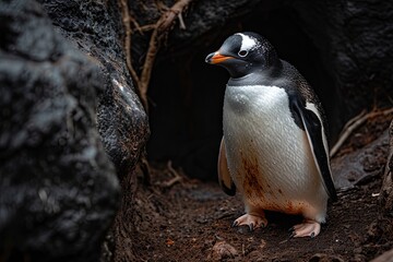 Naklejka premium Portrait elegant of Penguin Adelie standing on the ground AI Generative