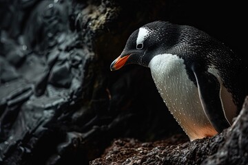 Portrait of Penguin Adelie standing on the ground AI Generative