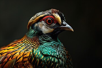 Quail with beautiful feather on dark background AI Generative