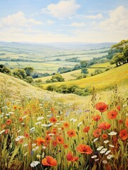 Visions of an Idyllic English Countryside: Rolling Meadow Hills in the Serene Valley of Meadows