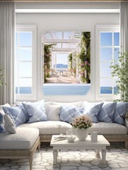 Greek Isle Whitewashed Villas: A Breathtaking Canvas Print of Serene Island Villa Views