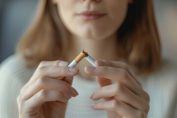 Close up view of a girl breaking a cigarette in front camera generative ai