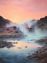 Misty Morning: Icelandic Geothermal Springs Dawn Painting