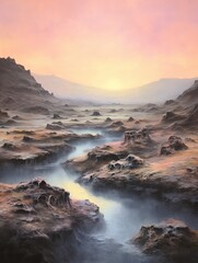 Icelandic Geothermal Springs Dawn Painting: Morning Mist Over Pools