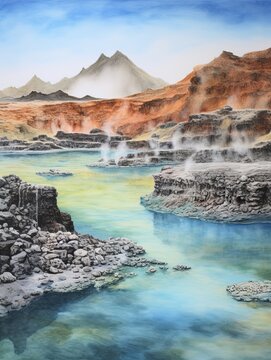 Icelandic Coastal Art Print: Geothermal Springs Near Coast, Hot Springs Spectacle