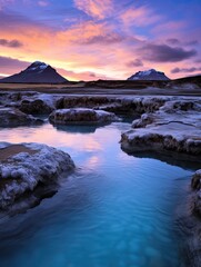 Twilight Landscape: Icelandic Geothermal Springs & Evening Thermal Pools - obrazy, fototapety, plakaty