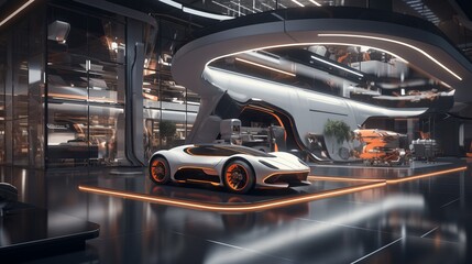 A futuristic car service center with state-of-the-art machinery AI generated