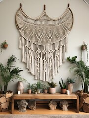 Macrame and Feather Hangings: Vintage Landscape Rustic Wall Decor for Boho Home