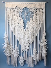 Snow-Draced Macrame and Feather Hangings: Winter Scene Beauty