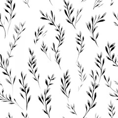 Obraz premium Flowers, leaves and plants pattern in black-and-white.Pencil, hand drawn botanical seamless pattern