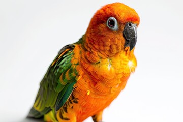Portrait Sun Conure Brilliance standing and isolated on white background AI Generative