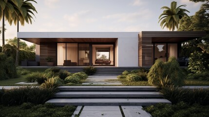 Fototapeta na wymiar A minimalist exterior with sustainable landscaping AI generated