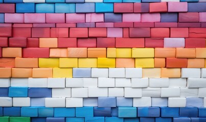 Colorful brick wall background. small bricks of different sizes and colors