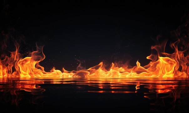 Fire flames isolated on black background. Abstract blaze fire texture background.