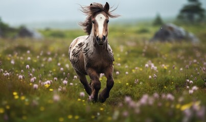 Beautiful icelandic cob stallion running in the meadow - obrazy, fototapety, plakaty