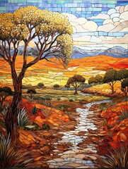 Moroccan Tile Mosaics: Rural Landscape Painting of Country Scenes on Tiles