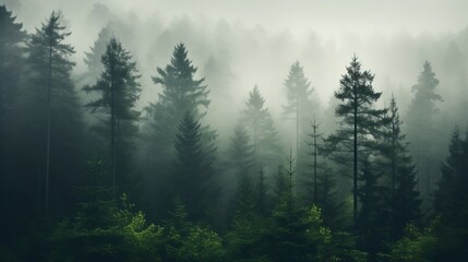 A misty pine forest on a foggy morning capturing the mysterious and minimalist ambiance of woodland in atmospheric conditions  AI generated