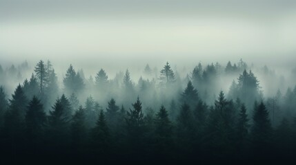 A misty pine forest on a foggy morning capturing the mysterious and minimalist ambiance of woodland in atmospheric conditions  AI generated
