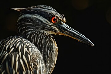 portrait Majestic of Yellow-crowned Night Heron on the black background AI Generative