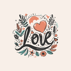 Vector Hand-drawn Illustration of Typography Love Heart Doodle playful fun