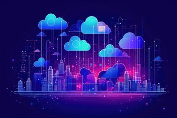 Obraz premium Cloud computing technology background. business internet online. download and upload data information storage. Integrated digital web.