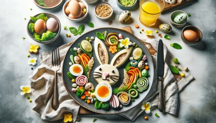 Easter Bunny Breakfast Platter, Festive Food Concept