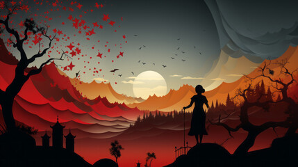 Enchanting Silhouettes: Celestial Vistas and Emotive Expressions in Vector Illustrations, generative AI