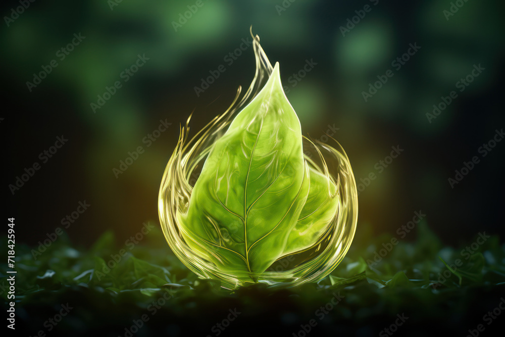 Canvas Prints an artistic representation of a gas flame transforming into a green leaf, symbolizing the potential 
