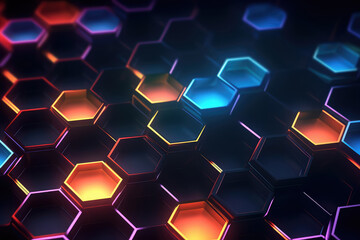 Hexagonal geometric ultra wide background. Abstract colorful of futuristic. Sci fi banner, cover. 3d render illustration. - obrazy, fototapety, plakaty