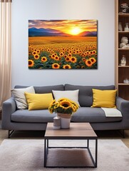 Dawn's Delight: Captivating Sunflower Fields Canvas Print, Morning Sunflower View