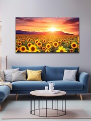 Sunflower Fields at Dawn Canvas Print: Morning Sunflower Landscape View