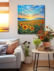 Sunflower Fields at Dawn: Coastal Harmony - A Seaside Sunflower Painting