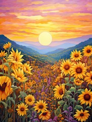 Fototapeta premium Dawn's Sunflower Fields: A Blooming Garden Scene of Beauty
