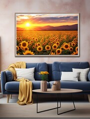 Sunflower Fields at Dawn Landscape Poster - Spectacular Sunflower Dawn Art inherently enthraleld!