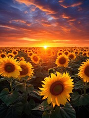 Fototapeta premium Sunflower Dawn: A Vibrant Landscape Poster of Breathtaking Sunflower Fields at Dawn - Poster Art