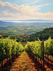 Fototapeta na wymiar Sunlit Tuscan Vineyards: A Contemporary Masterpiece of Modern Landscape Art