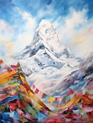 Majestic Tibetan Prayer Flags: Abstract Landscape with Artistic Mountain Flags