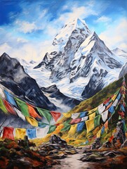 Tibetan Prayer Flags in Himalayan Serenity - Canvas Print Landscape Art